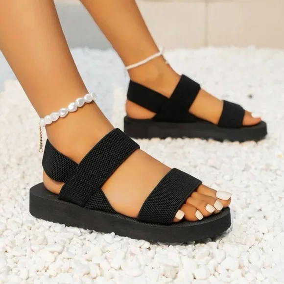 SHEIN Shoes Black Semielastic Low Heel Sandals For Women